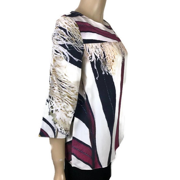 Figue Size S 'Aidia' Blouse Top Silk Red Blue White Elbow Sleeves - Picture 4 of 6